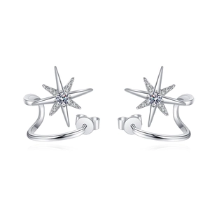 Elegant 925 sterling silver snowflake star stud earrings with sparkling pavé stones
