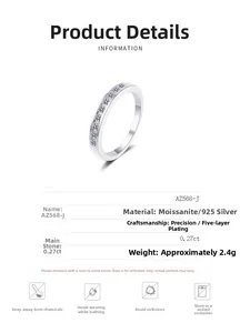 Detail view of 925 silver moissanite band showing 0.27ct stone and 5-layer plating