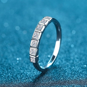 925 Sterling Silver Moissanite Ring Princess Cut Square Stone Half Eternity Row Band For Women Wedding Engagement Jewelry