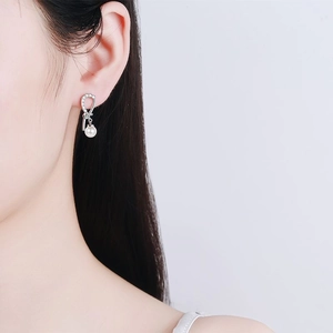 Asymmetric S925 sterling silver stud earrings with freshwater pearls and cubic zirconia