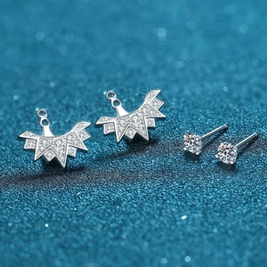 Boucles d'oreilles flocon en argent 925 avec veste géométrique et micro-sertis de pierres