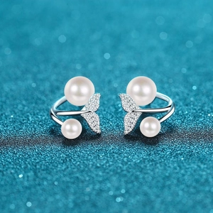 925 Sterling Silver Moissanite Freshwater Pearl Mermaid Tail Stud Earrings Elegant Marine Jewelry For Women Two-Way Wear Earrings