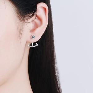 Boucles d'oreilles en argent S925 avec clous à griffes et pendentif sourire amovible