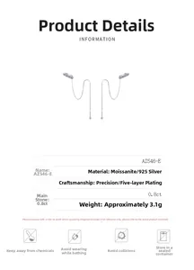 Detail of S925 sterling silver ear line with 0.8ct moissanite and five-layer plating