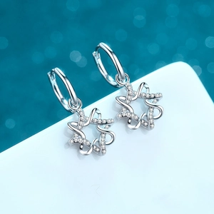 S925 sterling silver hoop earrings with shimmering double star moissanite pavé detail