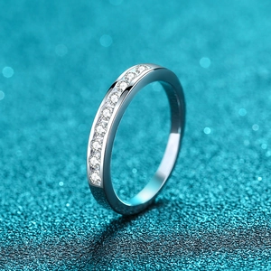 925 Sterling Silver Moissanite Eternity Band Ring For Women Minimalist Half Row Inlaid Engagement Wedding Jewelry Ring