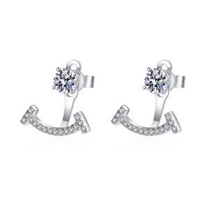Boucles d'oreilles S925 argent sterling à quatre griffes avec pierres et pendentifs smile