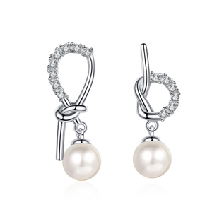 Asymmetric S925 sterling silver drop earrings with freshwater pearls and sparkling zircons