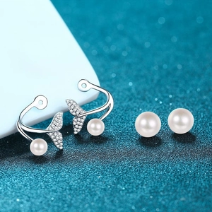 Elegant S925 sterling silver mermaid tail earrings with freshwater pearls and moissanite stones