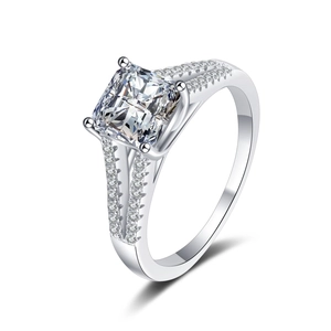 Elegant S925 sterling silver ring with Asscher cut moissanite in a classic 4-prong setting