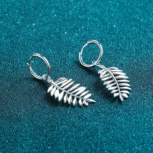 Elegant S925 sterling silver leaf hoop earrings with a polished metallic finish