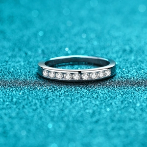 Minimalist S925 sterling silver half eternity ring with ten round moissanite stones