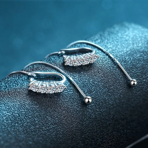 925 Sterling Silver Moissanite Ear Threader Earrings Women High End U Shaped Ear Cuffs Minimalist Chain Drop Jewelry Party Gift