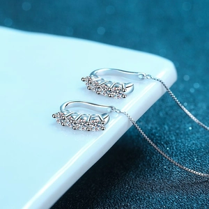 S925 sterling silver drop earrings with four round zircons and delicate O-chain