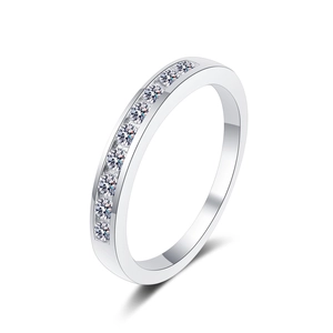 Minimalist 925 sterling silver band ring with channel set moissanite stones