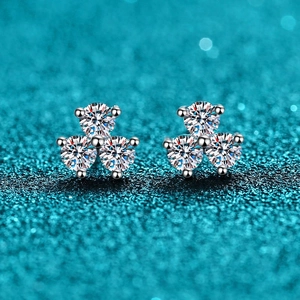 925 Sterling Silver Moissanite Stud Earrings Minimalist Three-Leaf Clover Flower Shape Luxury Daily Ear Jewelry For Women