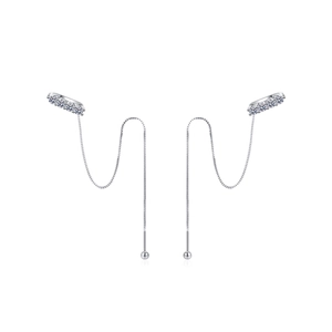 S925 sterling silver drop earrings with moissanite ear clips and elegant chain tassels