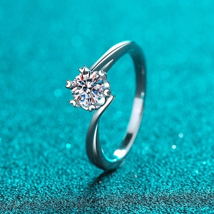 925 Sterling Silver Moissanite Zirconia Ring For Women Snowflake Twisted Band Heart Six-Prong Setting Engagement Jewelry