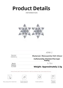 Detailed specifications for S925 sterling silver snowflake moissanite stud earrings