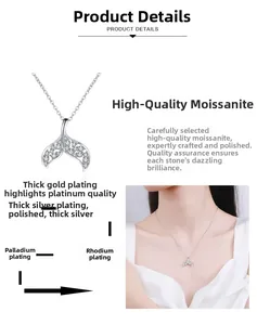 Detail of S925 sterling silver mermaid tail necklace with moissanite pave setting