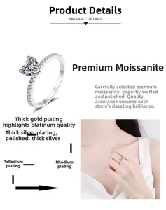 Detail of heart-shaped moissanite ring with multi-layer plating and side pavé accents