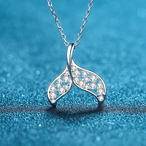 S925 Sterling Silver Mermaid Tail Moissanite Pendant Necklace For Women Elegant Whale Tail Minimalist Jewelry Anniversary Gift
