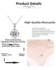 Dettaglio del ciondolo in moissanite con placcatura in rodio multistrato e design cavo