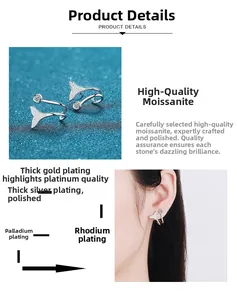 Macro detail of mermaid tail earrings with moissanite featuring multi-layer silver plating