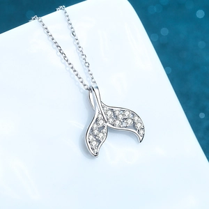 Elegant S925 sterling silver mermaid tail necklace with sparkling moissanite stones