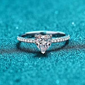 925 Sterling Silver Heart Cut Moissanite Ring For Women Zirconia Pave Engagement Ring Wedding Jewelry Valentine's Day Gift