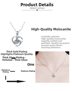 Détail du collier coeur en argent S925 avec une pierre moissanite brillante sertie