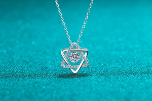 Vue détaillée du collier en argent S925 avec pendentif hexagramme et moissanite brillante