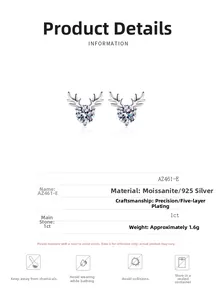 Détail de boucles d'oreilles bois de cerf en argent S925 avec moissanite 1ct