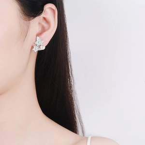 Elegant S925 sterling silver star earrings with pavé crystals and white pearl accents