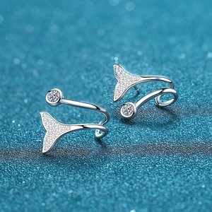 Elegant S925 sterling silver mermaid tail stud earrings with shimmering round cubic zirconia