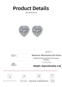 Spécifications détaillées des clous d'oreilles cœur en moissanite et argent 925
