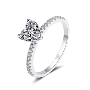 Elegant heart-cut moissanite engagement ring in S925 sterling silver with pavé band