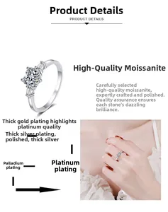 Détail de la bague Moissanite avec pierre cœur et diamants baguette en plaqué argent