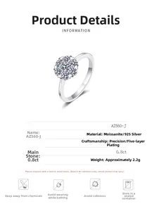 Spécifications du produit bague en argent S925 moissanite 0,8ct avec placage cinq couches