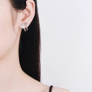 Elegant S925 sterling silver mermaid tail stud earrings with sparkling micro pavé stones
