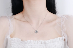 Gros plan du collier S925 en argent avec pendentif hexagramme et pierre de moissanite brillante