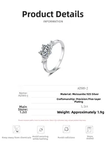 Vue détaillée bague en argent 925 avec moissanite cœur et pierre de 1,2 ct