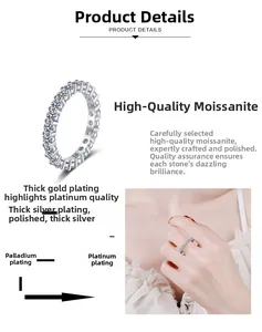 Detail of S925 silver eternity ring with full moissanite stones and rhodium plating
