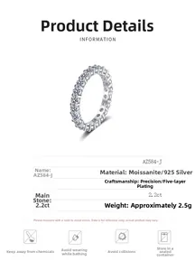 Detailed view of S925 silver moissanite row ring with product specifications