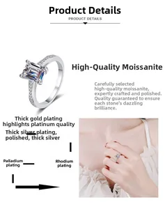 Radiant cut moissanite ring with multi-layer rhodium plating and side diamond accents