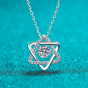 Élégant Collier Pendentif Hexagramme en Argent Sterling 925 avec Moissanite Pierre Flottante Bijoux Étoile pour Femme Cadeau