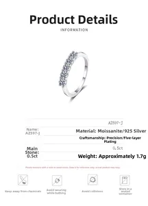 Macro detail of 0.5ct Moissanite row ring with S925 silver and five-layer plating specs