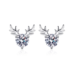Boucles d'oreilles bois de cerf en argent 925 avec pierre de moissanite étincelante