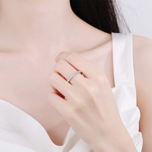 Elegant S925 sterling silver half-band moissanite ring with micro-pave square setting