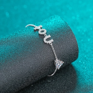 Bracelet en argent S925 avec moissanite, lettres YOU et pendentif en forme de coeur